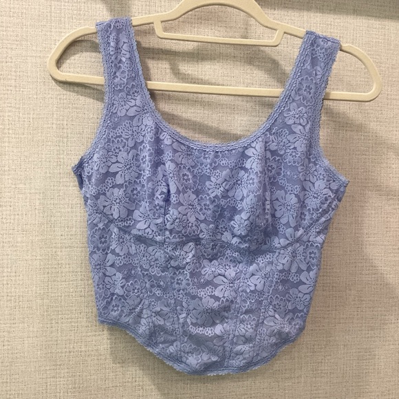 Victoria's Secret Tops - Victoria’s Secret Light Baby Blue Lace Corset Stretch Tank Top